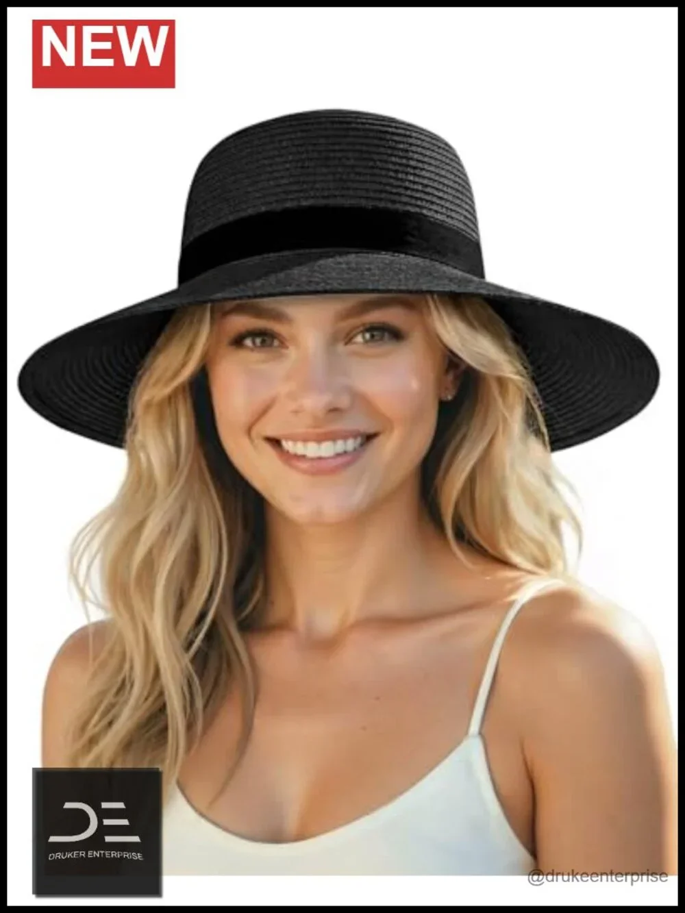 Wide Brim Straw Sun Hat with UV Protection, Packable for Women